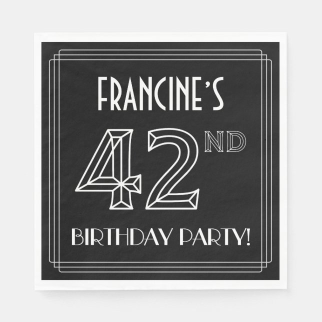 42nd Birthday Party: Art Deco Style + Custom Name Napkin (Front)