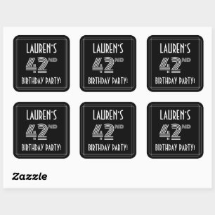 42nd Birthday Party: Art Deco Style & Custom Name Square Sticker