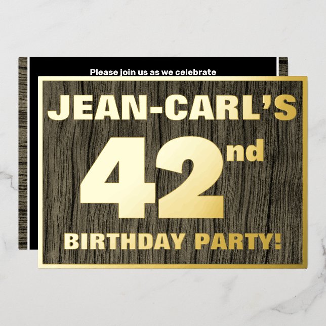 42nd Birthday Party: Bold, Faux Wood Grain Pattern (Front/Back)