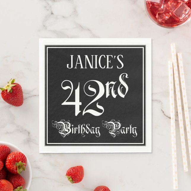 42nd Birthday Party — Fancy Script + Custom Name Napkin (Insitu)