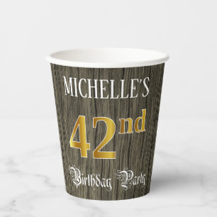42nd Birthday Party — Faux Gold & Faux Wood Look Paper Cups