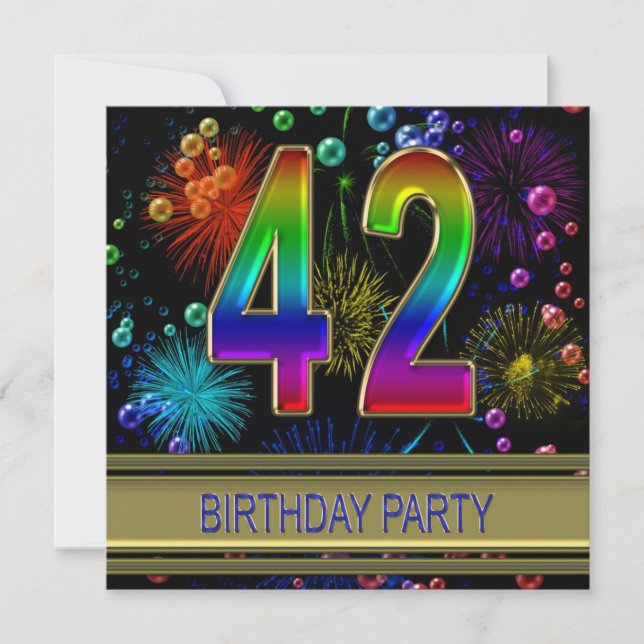 42nd Birthday party Invitation with bubbles (Front)