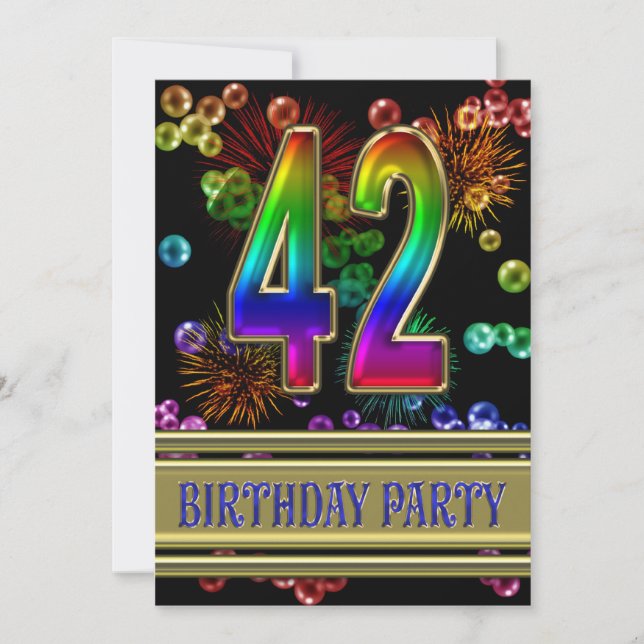 42nd Birthday party Invitation with bubbles (Front)
