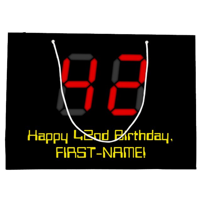 42nd Birthday: Red Digital Clock Style "42" + Name Large Gift Bag (Back)
