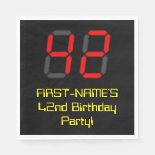 42nd Birthday: Red Digital Clock Style "42" + Name Napkin