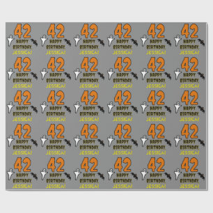 42nd Birthday: Spooky Halloween Theme, Custom Name Wrapping Paper