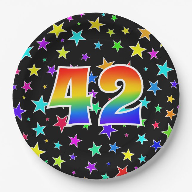 42nd Event: Bold, Fun, Colourful Rainbow 42 Paper Plate (Front)