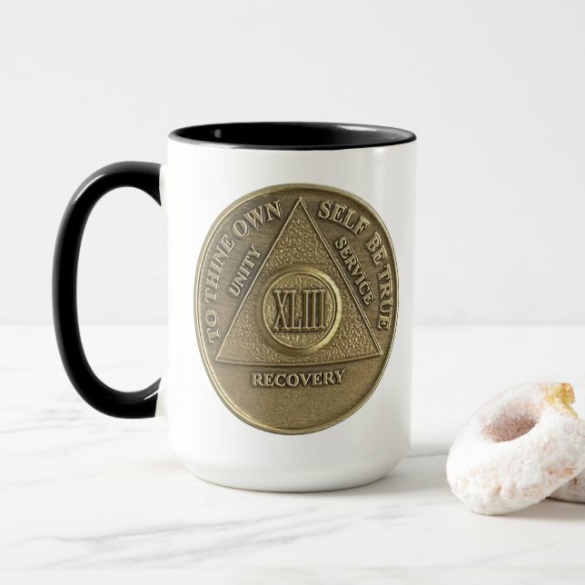 43 Year CUSTOM NAME Sober Coin Anniversary Mug (With Donut)