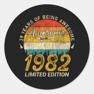 43 Year Old 1982 Retro Awesome 43rd Birthday Gift Classic Round Sticker