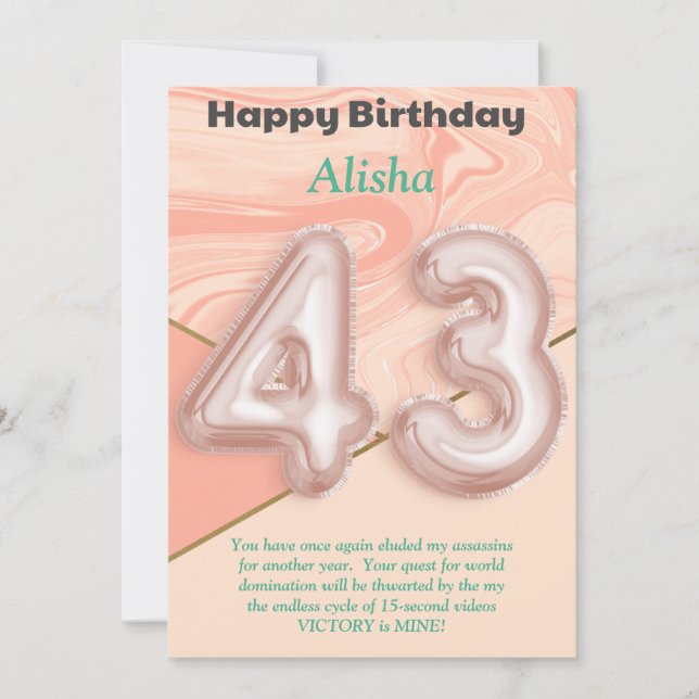 43 year old girls Happy Birthday card (Front)