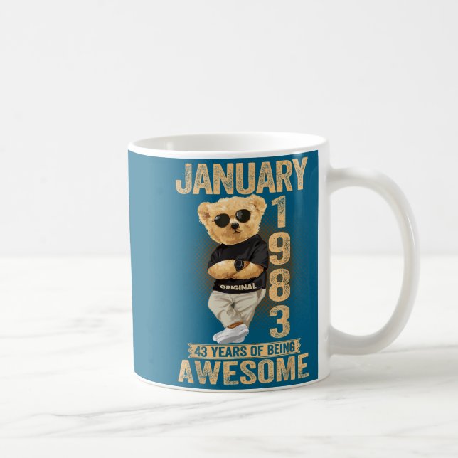 43 Year Old January 1983 Teddy Bear 43rd Birthday  Coffee Mug (Right)