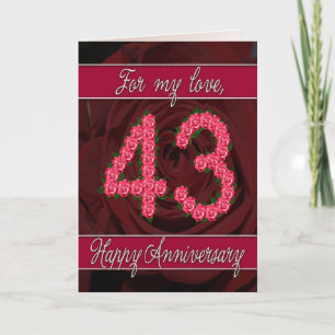 43rd anniversary card with roses and leaves