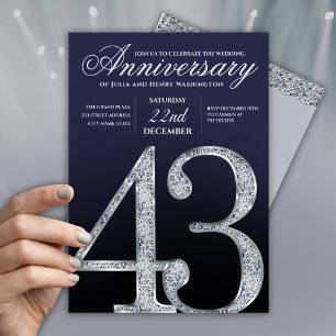 43rd Anniversary Diamond Silver Navy Blue Invitation