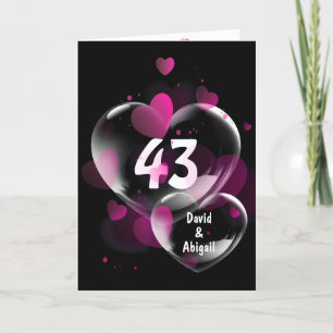 43rd Anniversary Heart Bubbles on Black Card