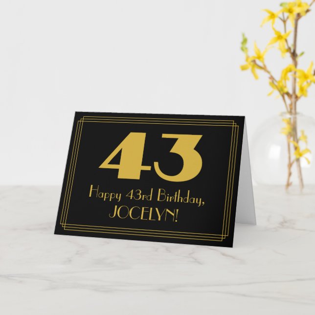 43rd Birthday: Art Deco Inspired Look "43" & Name Card (Yellow Flower)
