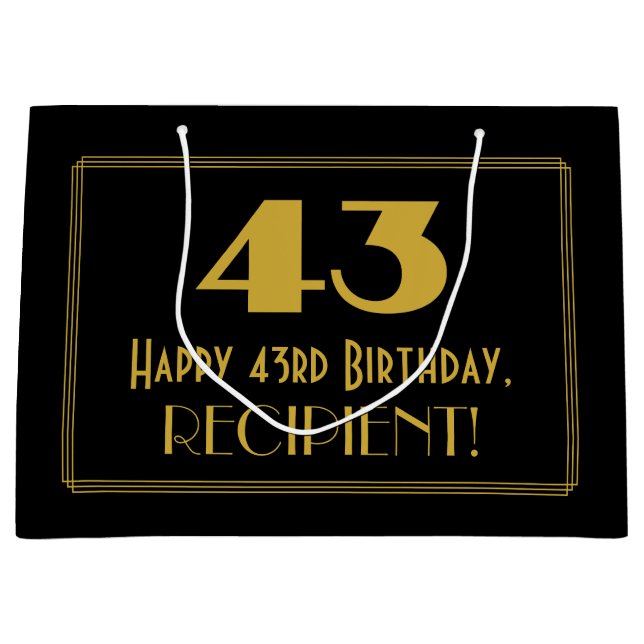 43rd Birthday — Art Deco Inspired Look "43" & Name Large Gift Bag (Front)