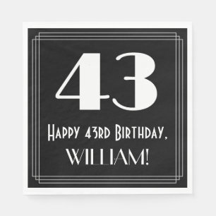 43rd Birthday ~ Art Deco Inspired Look "43", Name Napkin