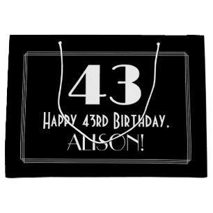 43rd Birthday: Art Deco Inspired Style "43", Name Large Gift Bag