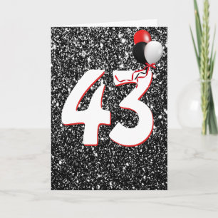 43rd Birthday Balloons on Black Glitter  Card