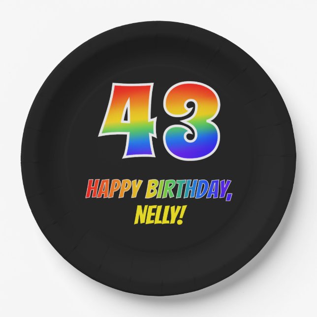 43rd Birthday: Bold, Fun, Simple, Rainbow 43 Paper Plate (Front)
