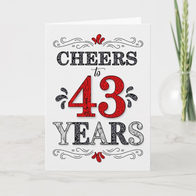 43rd Birthday Cheers in Red White Black Pattern Card (Front)