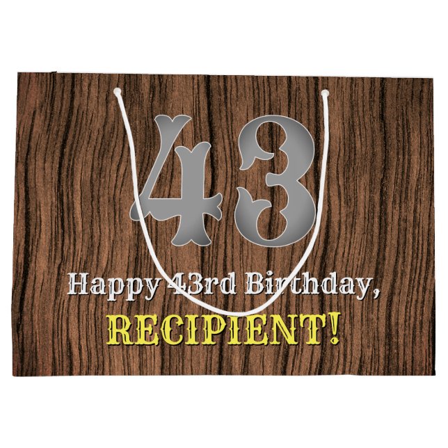 43rd Birthday: Country Western Inspired Look, Name Large Gift Bag (Back)