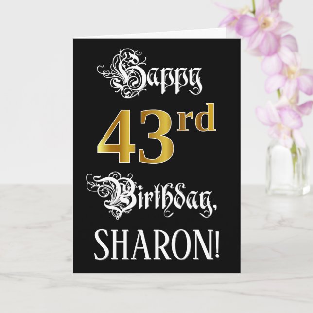 43rd Birthday — Fancy Script; Faux Gold Look; Name Card (Orchid)