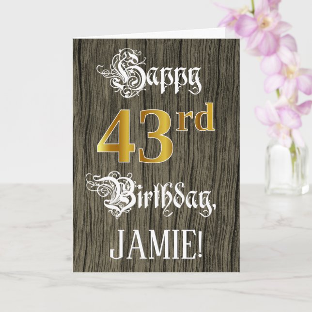 43rd Birthday: Faux Gold Look + Faux Wood Pattern Card (Orchid)