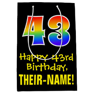 43rd Birthday: Fun, Bold, Colourful, Rainbow "43" Medium Gift Bag