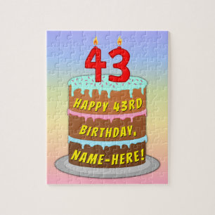43rd Birthday: Fun Cake and Candles + Custom Name Jigsaw Puzzle