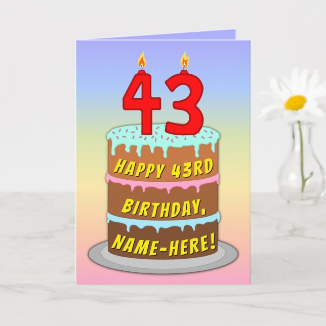 43rd Birthday — Fun Cake & Candles, w/ Custom Name Card (Small Plant)