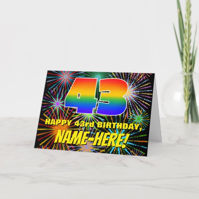 43rd Birthday: Fun, Colourful Celebratory Firework Card (Front)