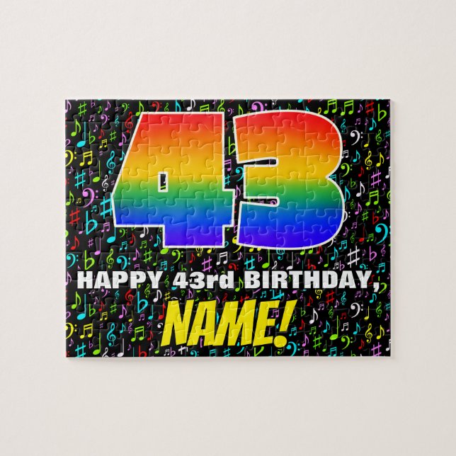 43rd Birthday — Fun, Colourful Music Symbols & “43 Jigsaw Puzzle (Horizontal)