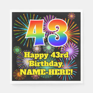 43rd Birthday: Fun Fireworks Pattern + Rainbow 43 Napkin