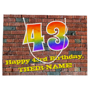 43rd Birthday: Fun, Graffiti-Inspired Rainbow # 43 Large Gift Bag
