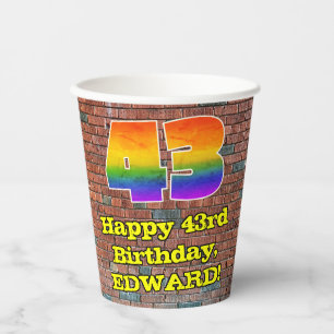 43rd Birthday: Fun Graffiti-Inspired Rainbow 43 Paper Cups