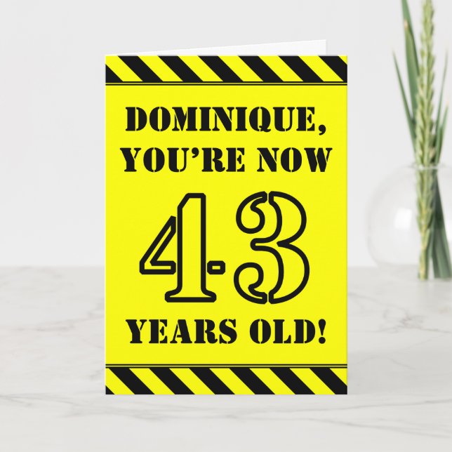 43rd Birthday: Fun Stencil Style Text, Custom Name Card (Front)