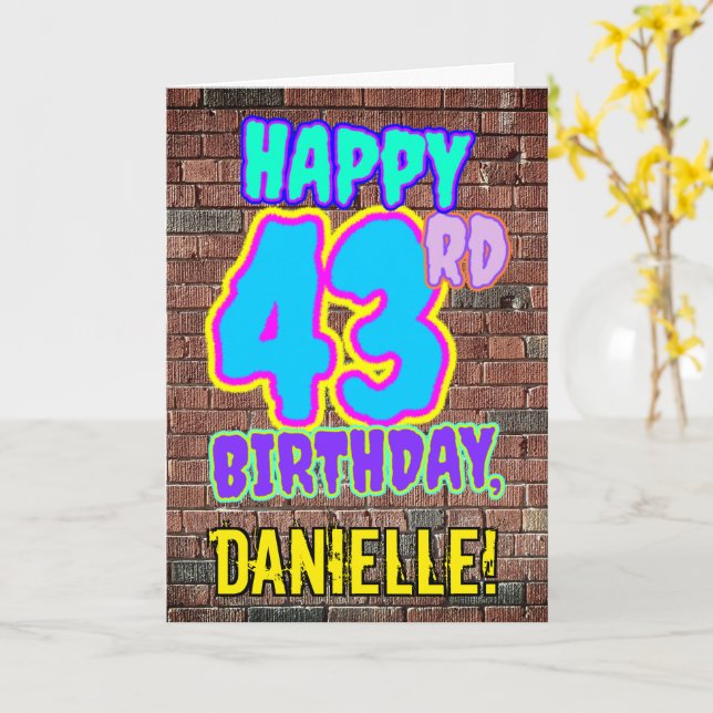 43rd Birthday - Fun, Urban Graffiti Inspired Look Card (Yellow Flower)