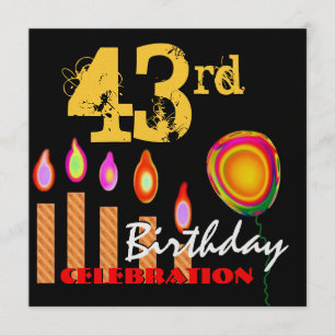 43rd Birthday Gold Candles and Balloon Metallic Invitation