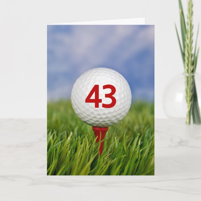 43rd Birthday Golf Ball on Red Tee  Card (Front)