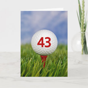 43rd Birthday Golf Ball on Red Tee Card