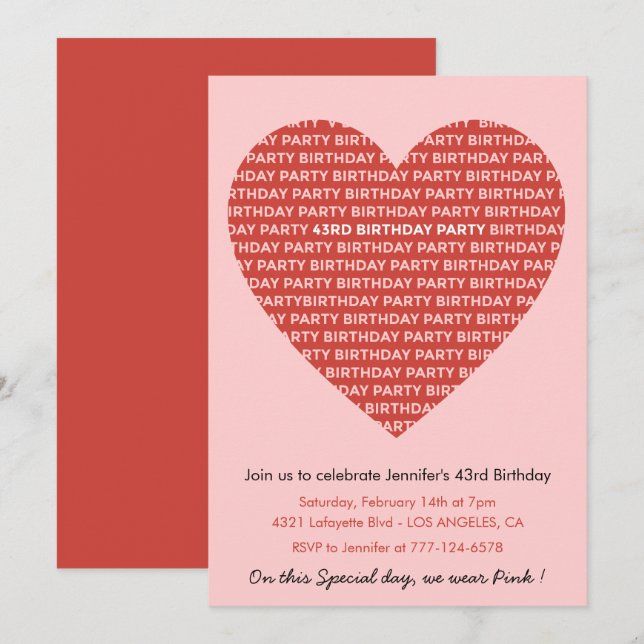 43rd birthday invitation big hearts Red (Front/Back)