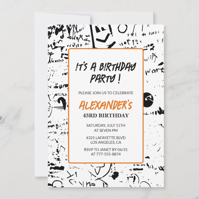 43rd birthday invitations Men Graffiti Party Paint (Front)