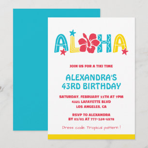43rd birthday invitations Tropical Aloha Hawaiian