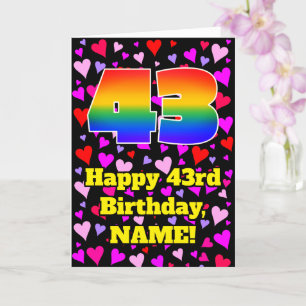43rd Birthday: Loving Hearts Pattern, Rainbow # 43 Card
