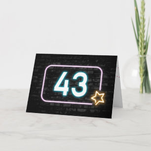 43rd Birthday Neon Sign On Brick Wall Card