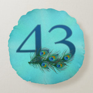 43rd Birthday Or Anniversary Peacock Feather Round Pillow