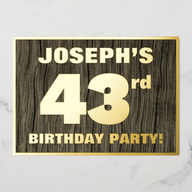 43rd Birthday Party: Bold, Faux Wood Grain Pattern (Front)