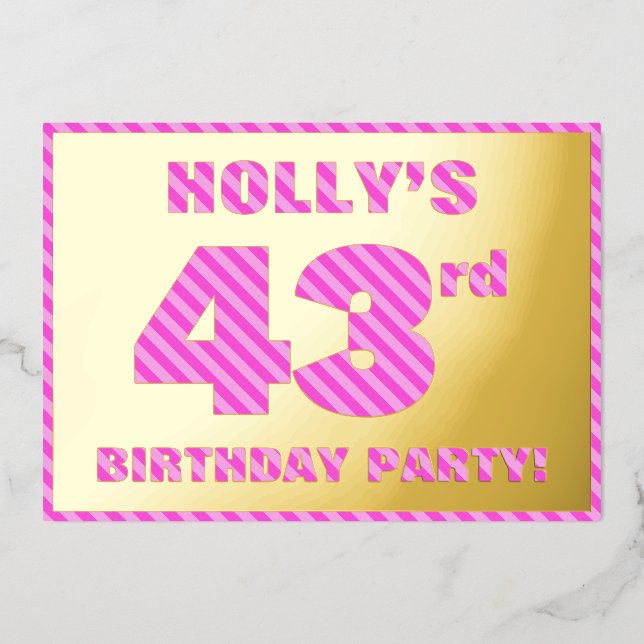 43rd Birthday Party — Bold, Fun, Pink Stripes # 43 (Front)