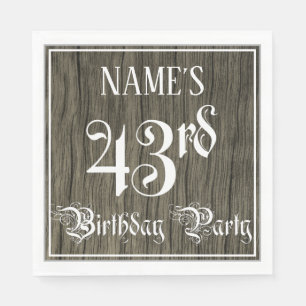 43rd Birthday Party — Fancy Script, Faux Wood Look Napkin